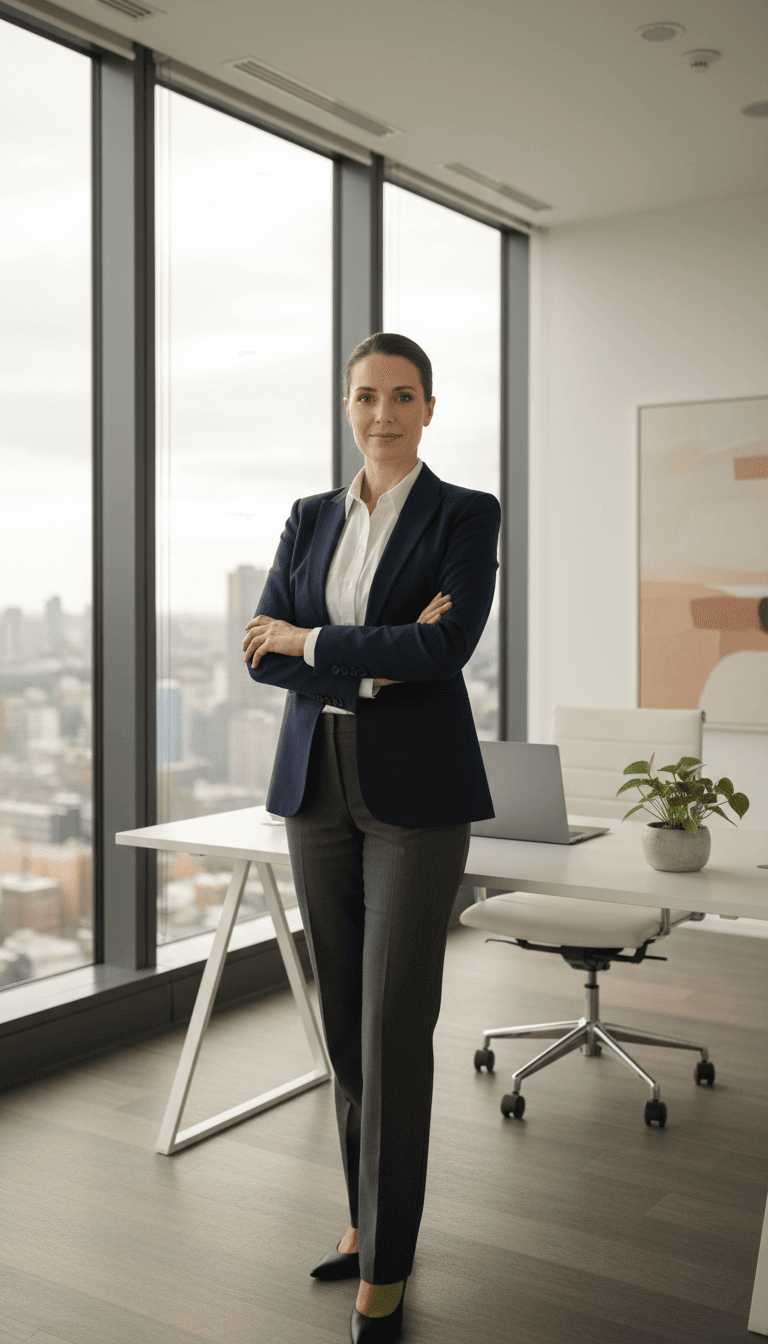 Consultant standing in modern office with natural light